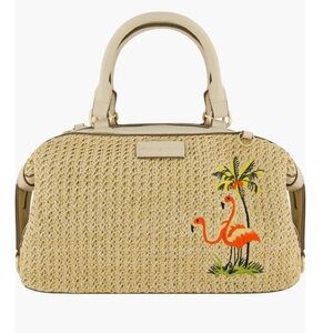 NWT Tommy Bahama woven Beige Flamingo Embroidered Handbag